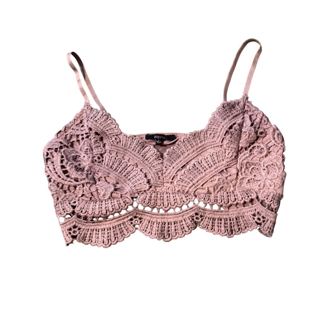 Blashe Crochet Lace Crop Top‎ Camisole Pink Spaghetti Strap Size L